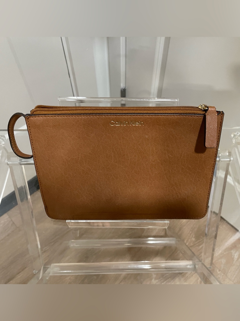 Calvin Klein Tan Leather Toiletry Pouch